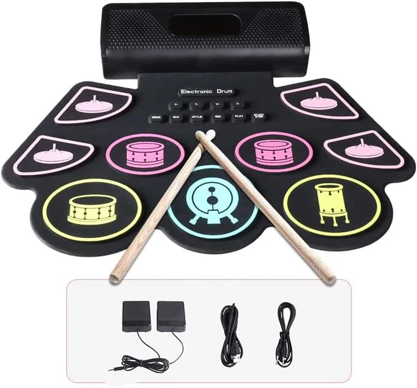 Set di tamburi digitali Kit di batteria elettronica arrotolabile portatile in Silicone 9 altoparlanti incorporati con Pad addensato per bambini principianti pratica per adulti