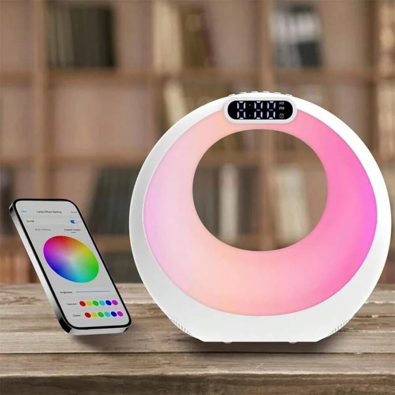 LED Lamp Night Light Bluetooth Speaker with alarm, app control, time display, home decorations, ideal gift for teenage girls, pink.
