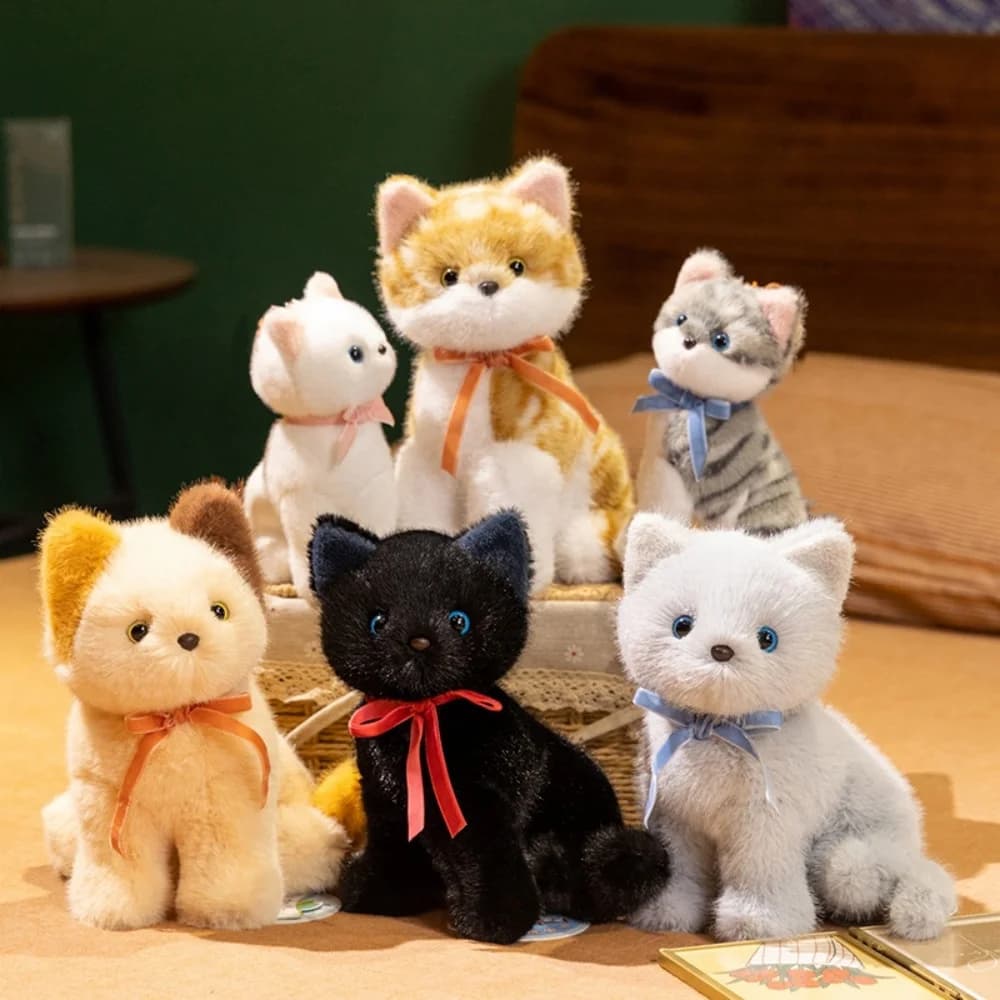 Peluche Gatto Realistico e Soffice, Gattino Seduto Cartone Animato, Bambola Animale Imbottito, Portachiavi, Decorazione per Borse, Regalo di Compleanno