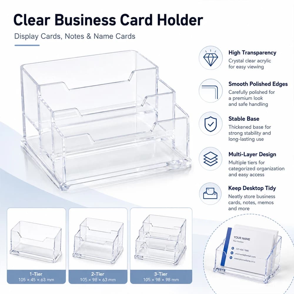 1-3Pcs Modern Clear Acrylic Business Card Holder, Large Capacity Storage Box for Office Desk, Home, Creative Organizer