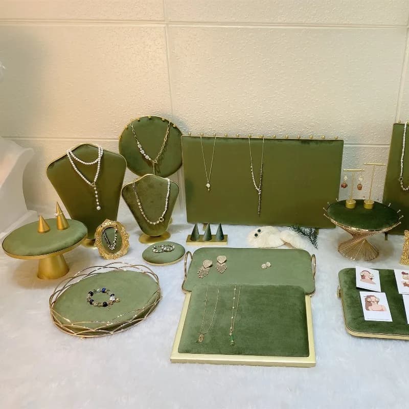 Green Jewelry Display Stand Creative Counter Display Shelf Earrings Necklace Organizer Ring Holder Luxury Jewelry Showcase Prop