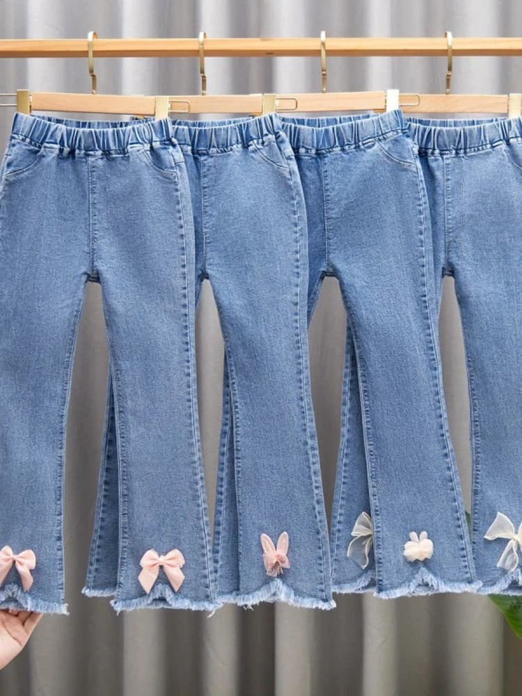 Nuovi Jeans a Zampa d'Elefante Elasticizzati per Bambine, Versione Coreana alla Moda, Pantaloni Lunghi Versatili in Misto Cotone