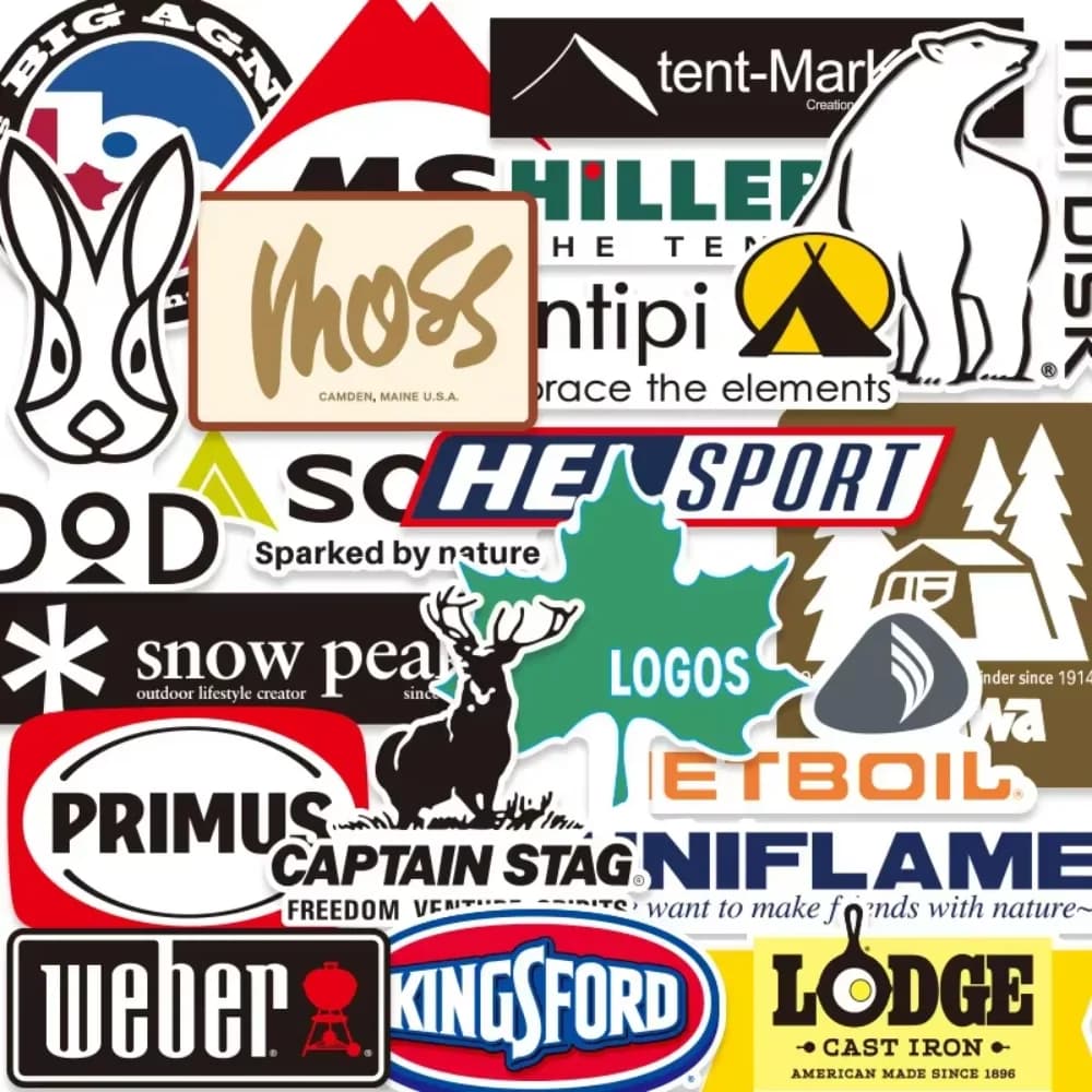 Confezione da 20 adesivi per esterni, decalcomanie di marca da campeggio, impermeabile, fai da te, frigorifero, casco da moto, bicicletta, custodia per telefono desktop