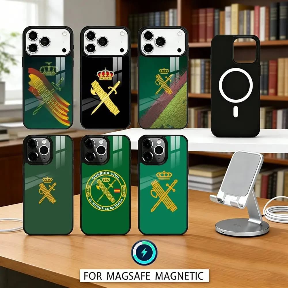 Custodia Magnetica S-Spanish G-Guard con Emblema Civile per iPhone 17 16 15 14 13 12 Pro Max, Compatibile con Ricarica Wireless MagSafe