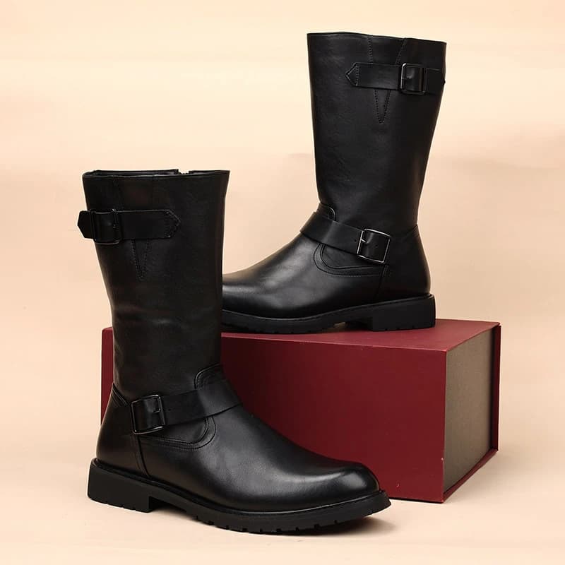 big size men's fashion party nightclub high motorcycle boots natural leather shoes cowboy spring autumn boot long knight botas
