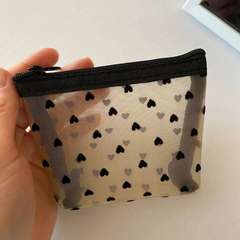 Portamonete Piccolo Nero da Donna, Borsa a Rete Trasparente per Auricolari, Porta Soldi, Chiavi e Carte, Borsetta Piccola da Ragazza