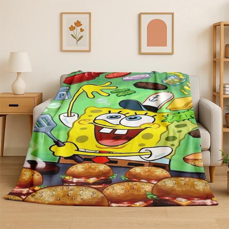 Coperta in Flanella Cartoon S-SpongeBob Patrick Star, Morbida e Calda, per Camera da Letto, Soggiorno, Viaggio, Campeggio, Picnic, Bambini