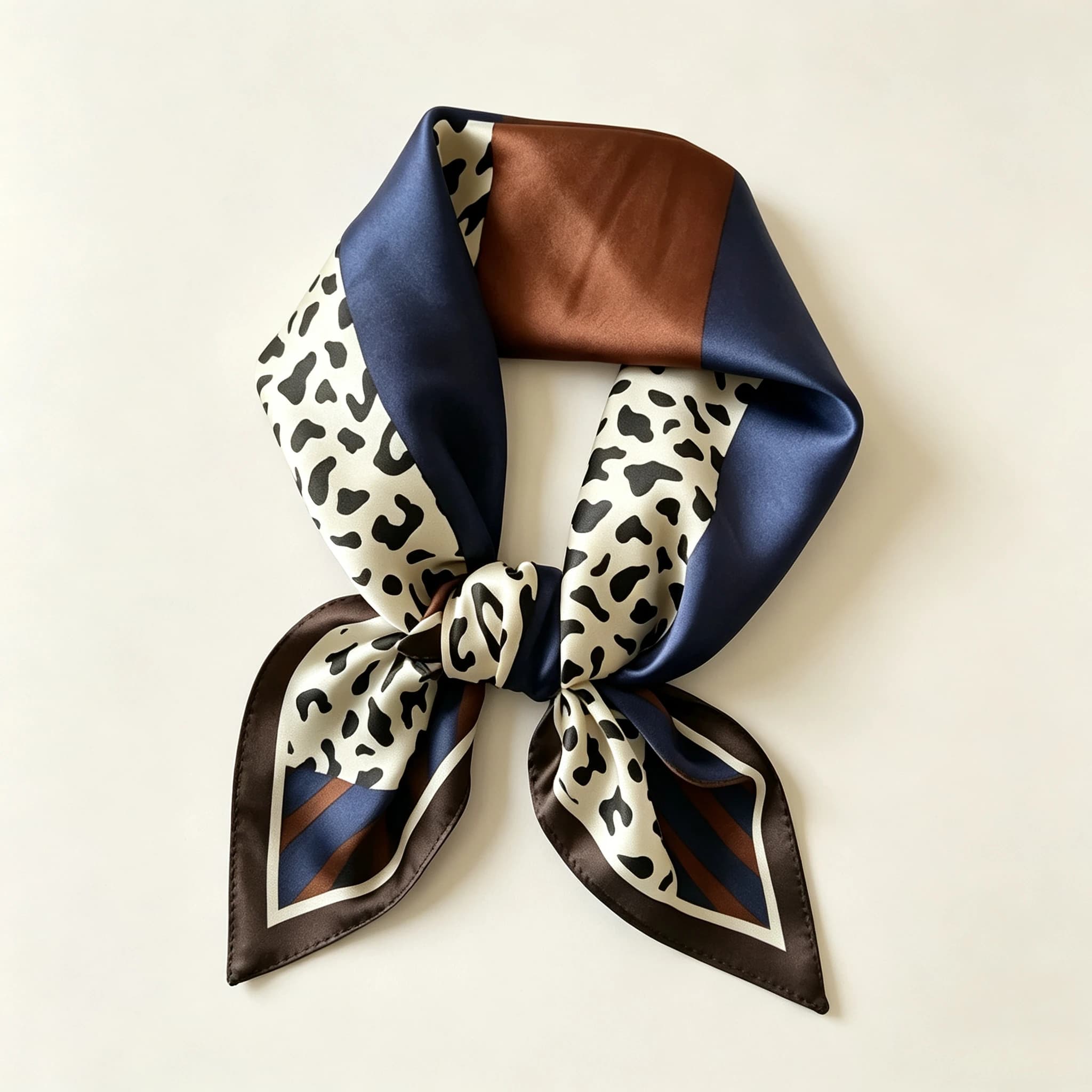 Leopard Print Color Block Satin Small Scarf Women Neck Scarf Hair Accessories