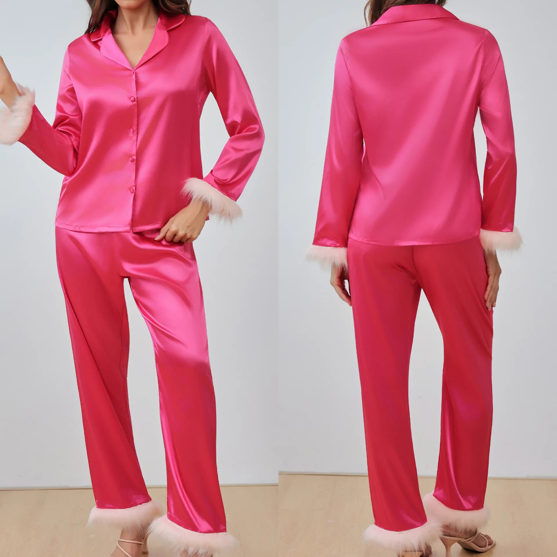 Pigiama femminile Completo Pigiama Moda Pelliccia Applique Cardigan a maniche lunghe Pantaloni Pigiama Set Indumenti da notte larghi per la casa