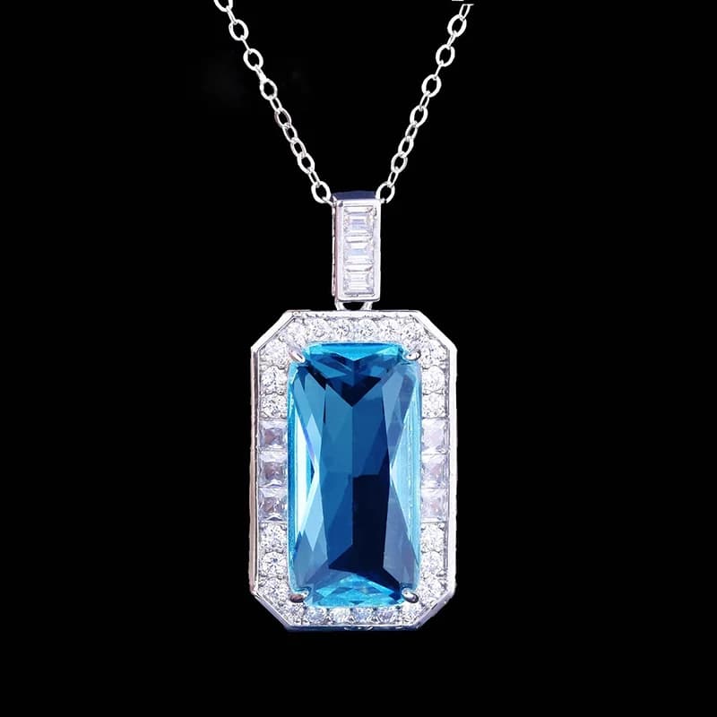 Huitan Fashion Women Pendant Necklace Charming Wedding Party Inlaid Radiant Blue CZ Versatile Daily Elegant Accessories Jewelry