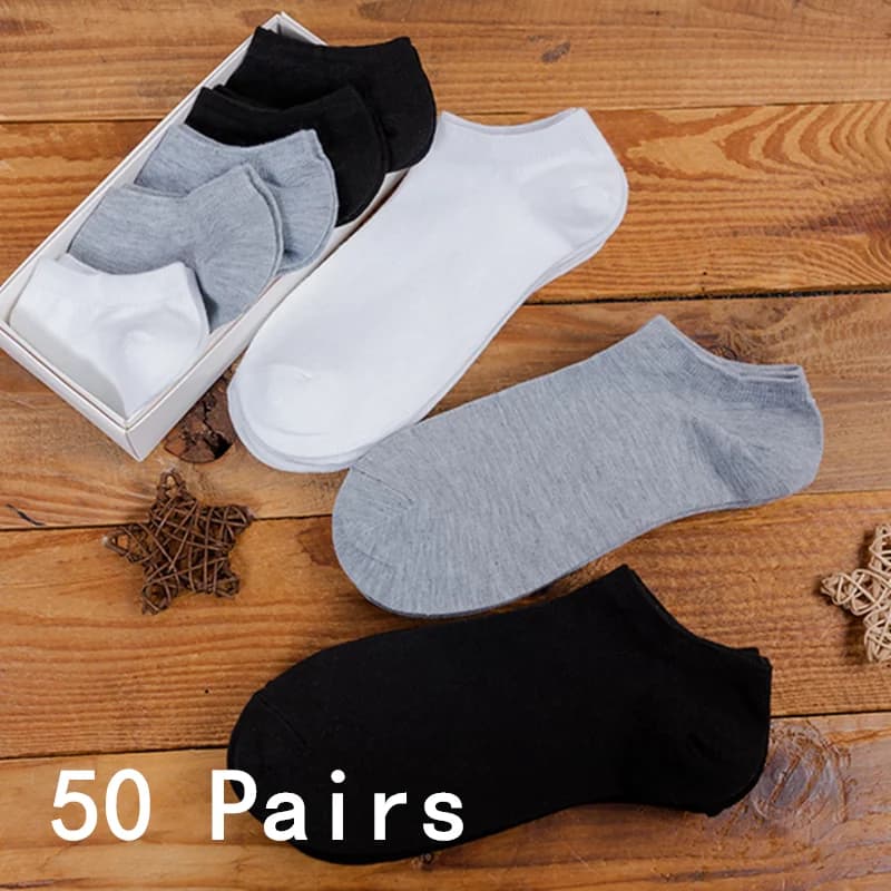 10/20/50 Pairs Ankle Socks For Women Men Solid Color Black White Invisible Breathable Cotton Sports Socks Male Short Socks
