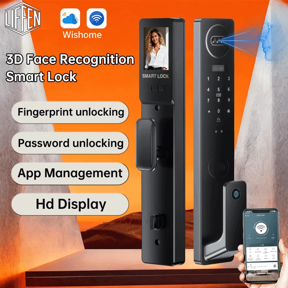 Riconoscimento facciale 3D Serratura elettronica Sblocca serratura digitale con fotocamera Fingerprint Password Sblocco Smart Lock senza chiave