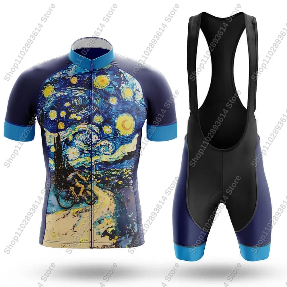 Cycling Knit Starry-Night Set 2025 Clothing Summer Man Road Bike Shirts Jumpsuit Shorts with Bicycle Seats MTB Ropa Maillot