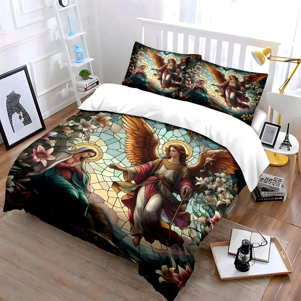 Set di decorazioni religiose eleganti, set di biancheria da letto morbido e delicato sulla pelle, include 1 copripiumino e 2 federe, idea regalo