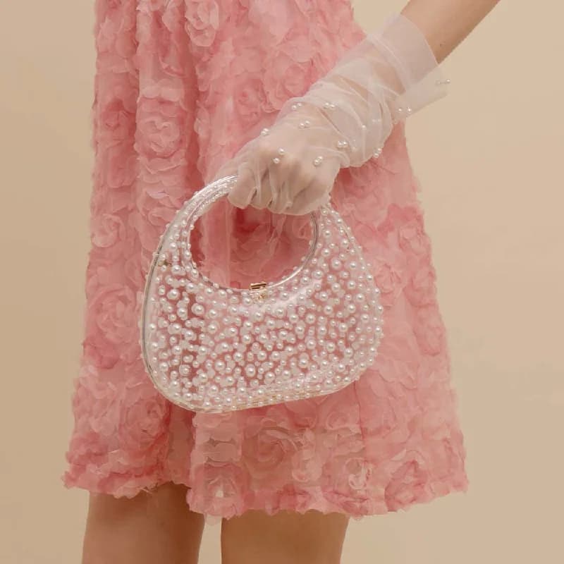 Borse alla moda Borse trasparenti per feste da sera Tendenze acriliche Nuova pochette con perle Portafoglio dorato Mini borsa da donna 2025 Strass
