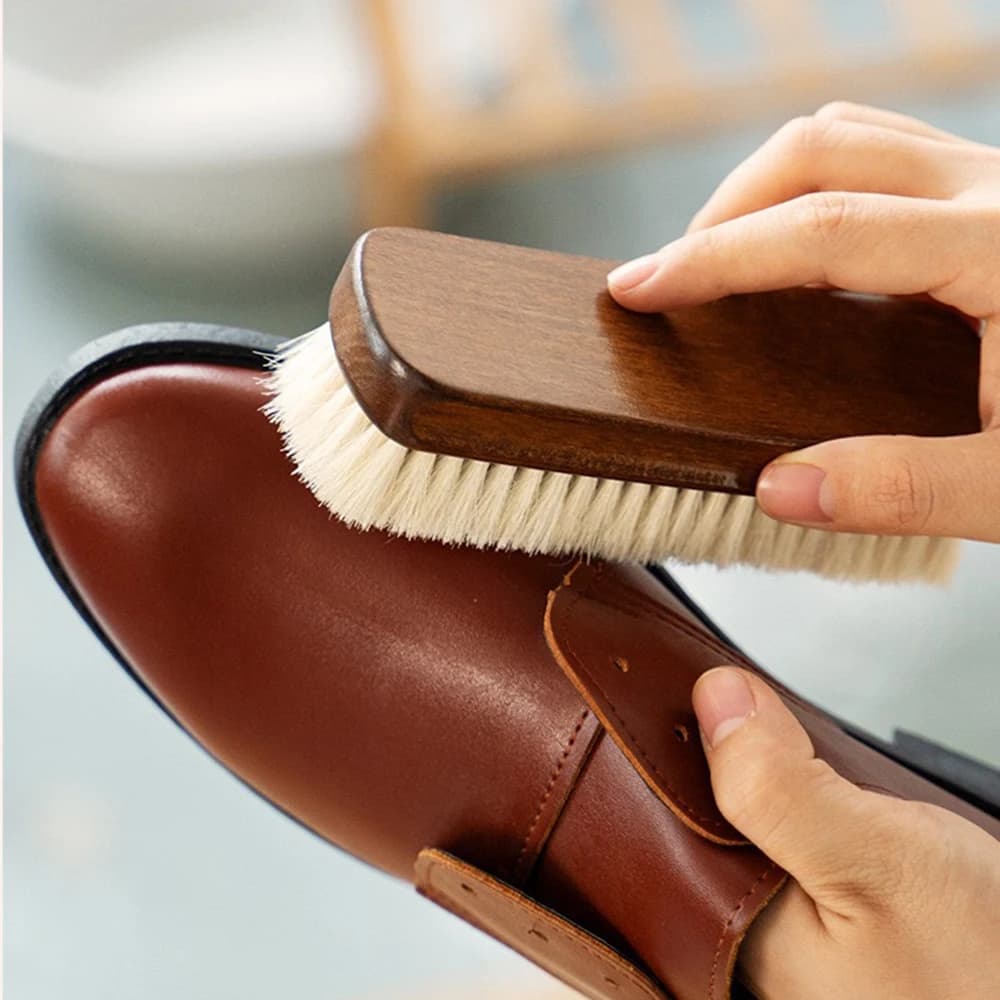 Spazzola per scarpe in lana massello da 1 pezzo, lucidatura, pulizia, spazzola per la cura, adatta per scarpe in pelle o tessuto, spazzola per la pulizia