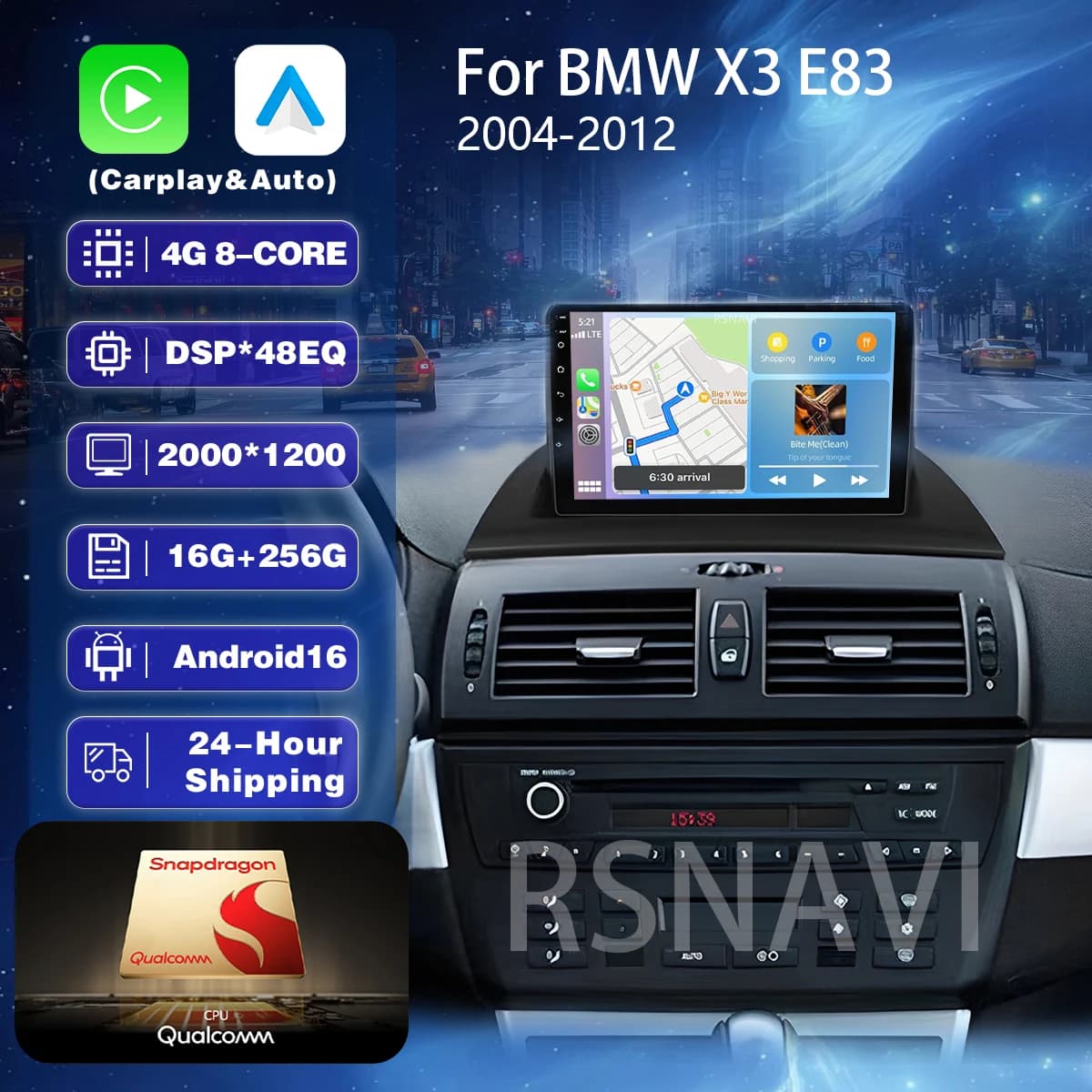 Autoradio multimediale Android 16 Carplay per BMW X3 E83 E53 X5 M5 2003 - 2011 con DSP, GPS, schermo e comandi al volante