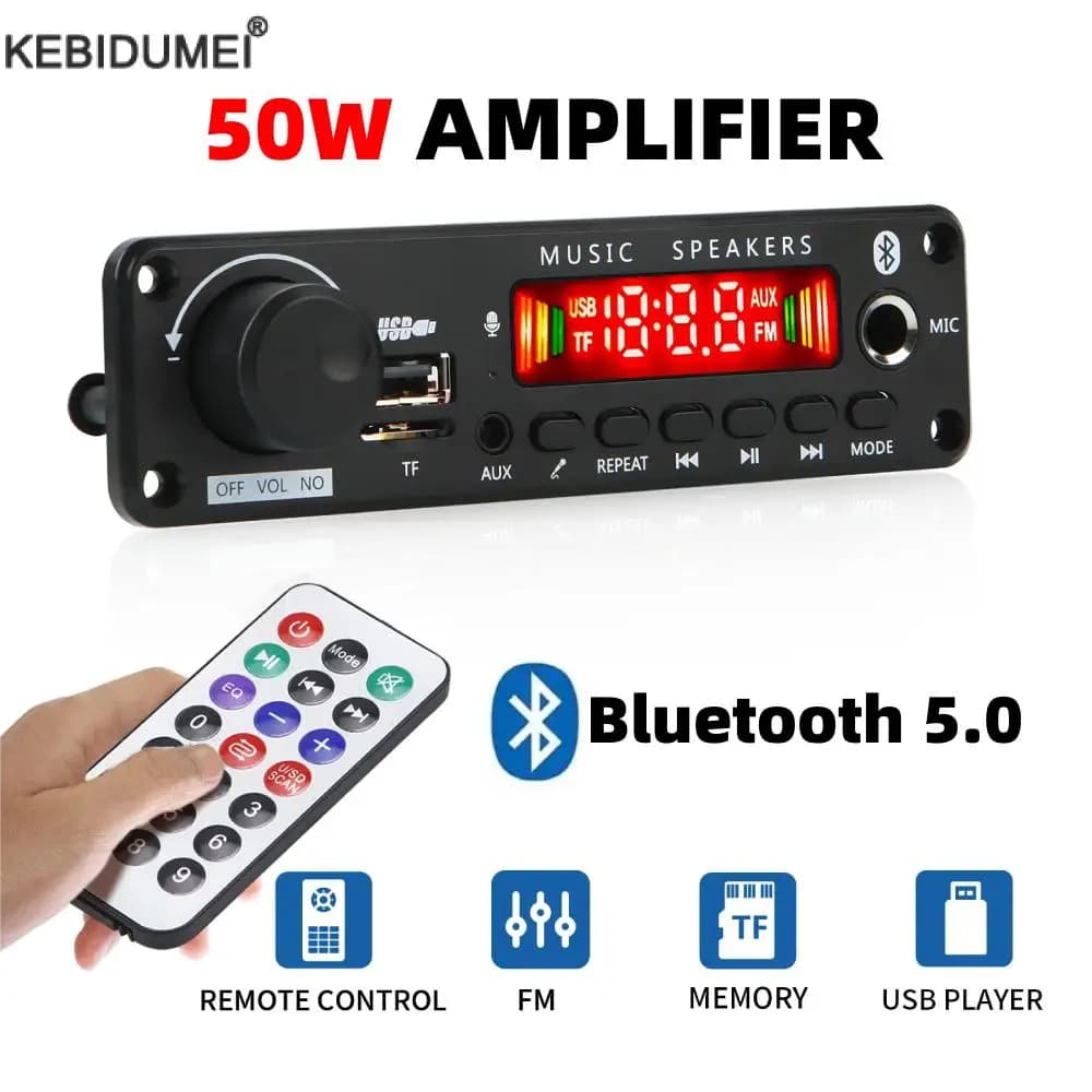 50W Amplificatore FAI DA TE Scheda di Decodifica Bluetooth 6-18V 6.5 millimetri Microfono Radio FM TF USB Audio Per Auto Lettore di Musica Altoparlanti kit Per Auto Audio