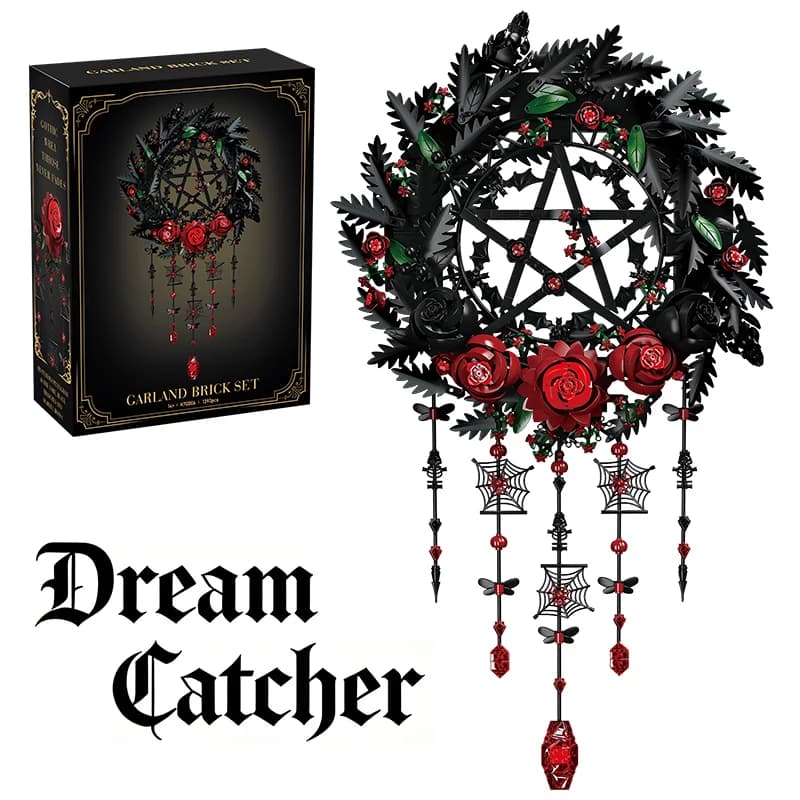 Darkness Star Rose Wreath Dream Catcher Building Blocks Gothic Red Flowers Model Home Decor Assemble Brick Toy Gift For Boy Girl