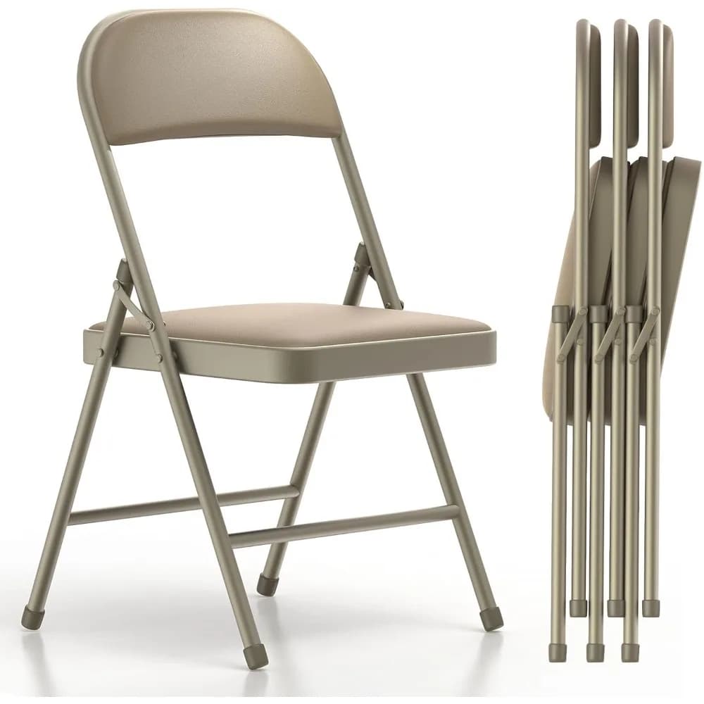 Pack of 4 folding chairs with vinyl padded cushion with comfortable cushion and durable steel structure for the house