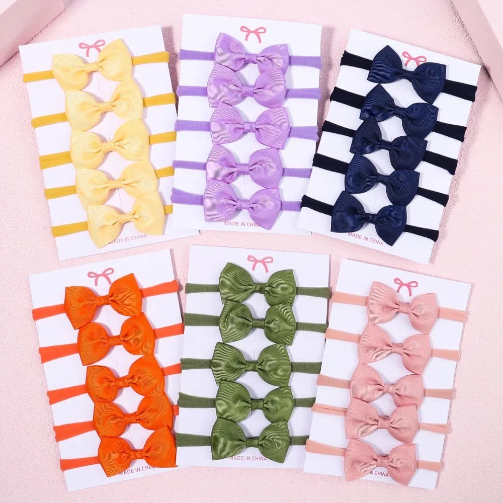 5 Pz/set Ragazze di Colore Solido Bowknot Fascia Per Il Bambino Bambini Grograin Nastro Copricapi Fasce Per Capelli Accessori Per Capelli Infantili All'ingrosso