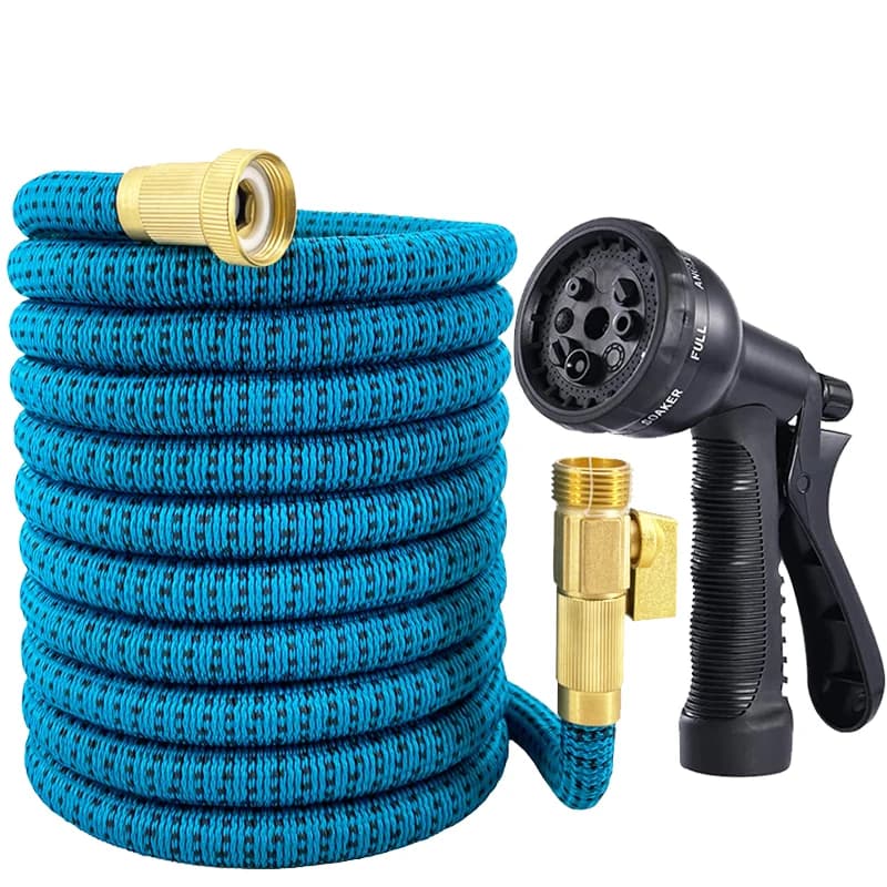 Tubo da giardino espandibile con valvola di arresto dell'acqua, ugello ad alta pressione, giunto in ottone, utilizzato per il lavaggio dell'auto e la pulizia del giardino