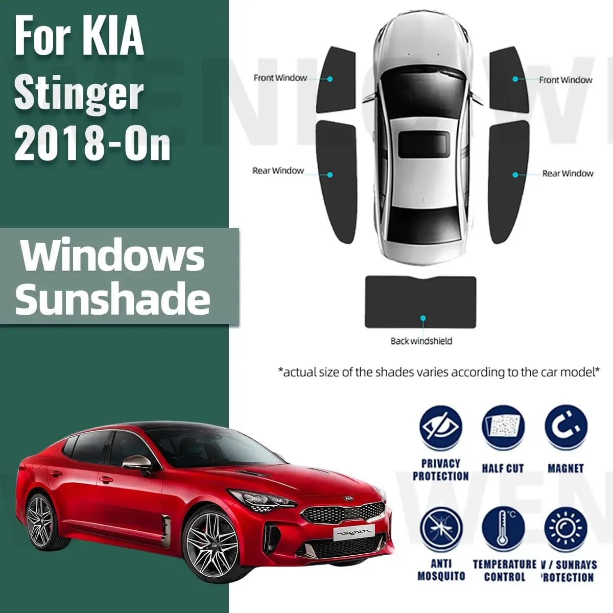 Per KIA Stinger 2018-2024 Auto Parasole Scudo Magnetico Parabrezza Anteriore Tenda Cieca Lato Posteriore Finestra Del Bambino Tende Da Sole Visiera