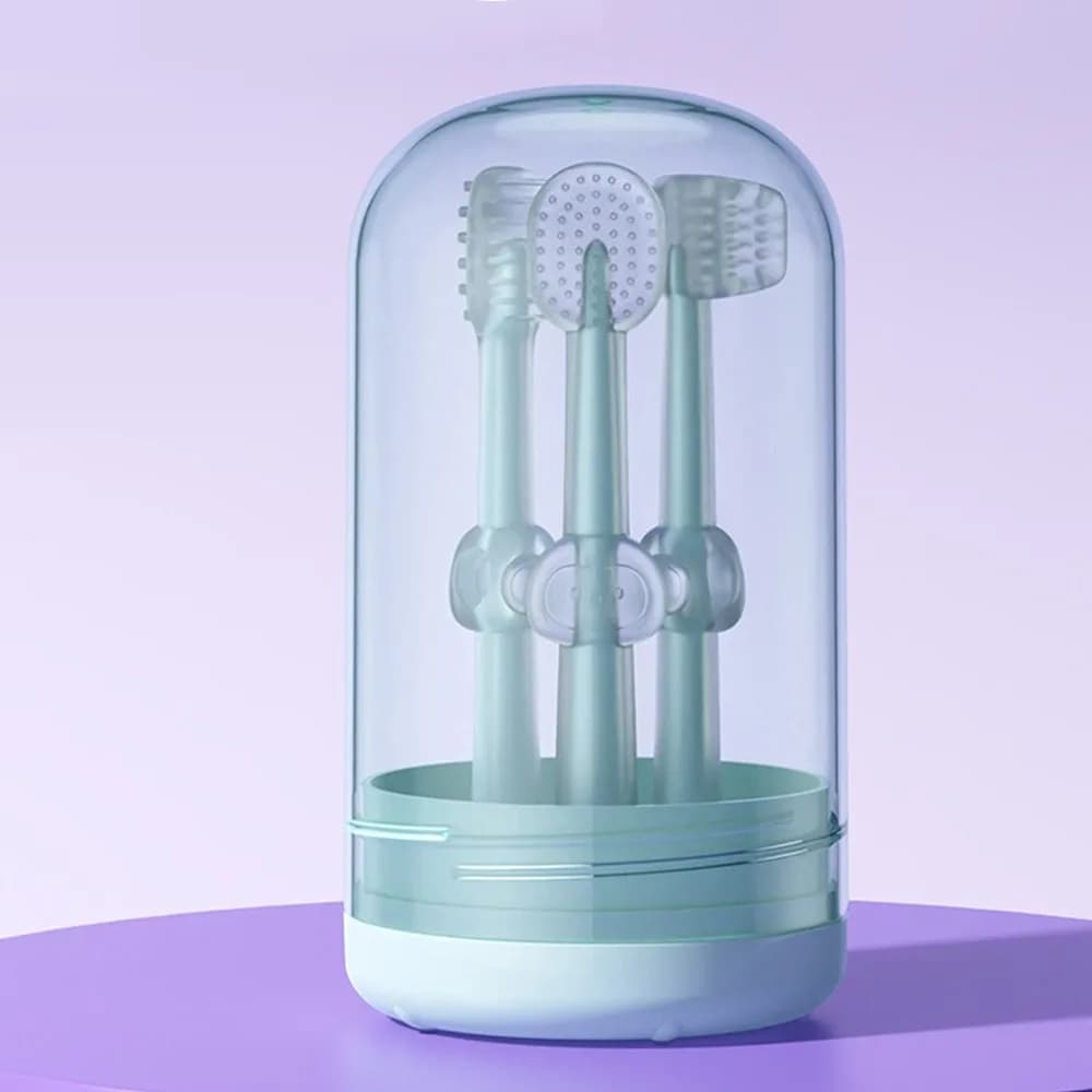 Set di 3 Spazzolini per Denti in Silicone Morbido per Neonati, Facile da Pulire, Set per la Cura Orale del Bambino, Pulitore Sicuro Multi-Angolo per Denti da Latte e Lingua