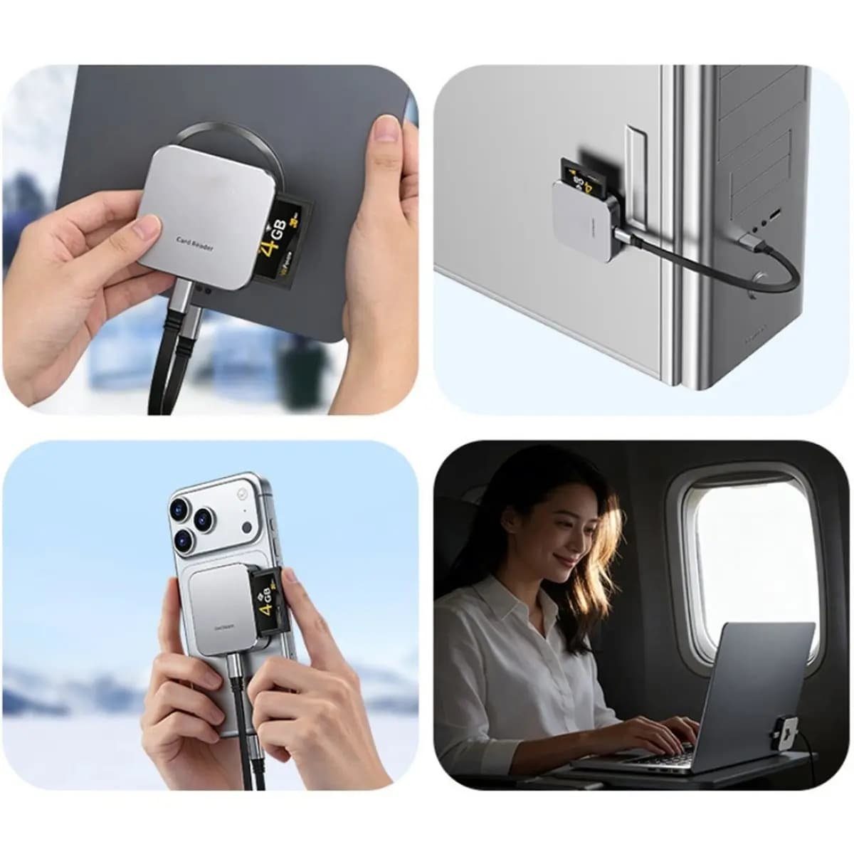 Magnetic 4-in-1 Card Reader OTG/CF/SD/TF Cards USB Memory Card Reader Portable High-Speed Adapter for Camera A to C
