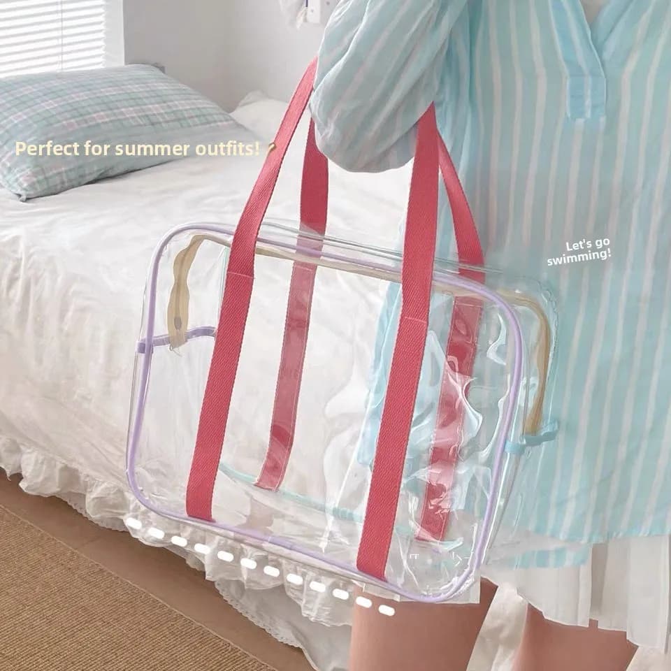 Macaron Large Capacity PVC Transparent Waterproof Beach Bag Storage Bag for Swimming, Laundry, and Stroller Accessories