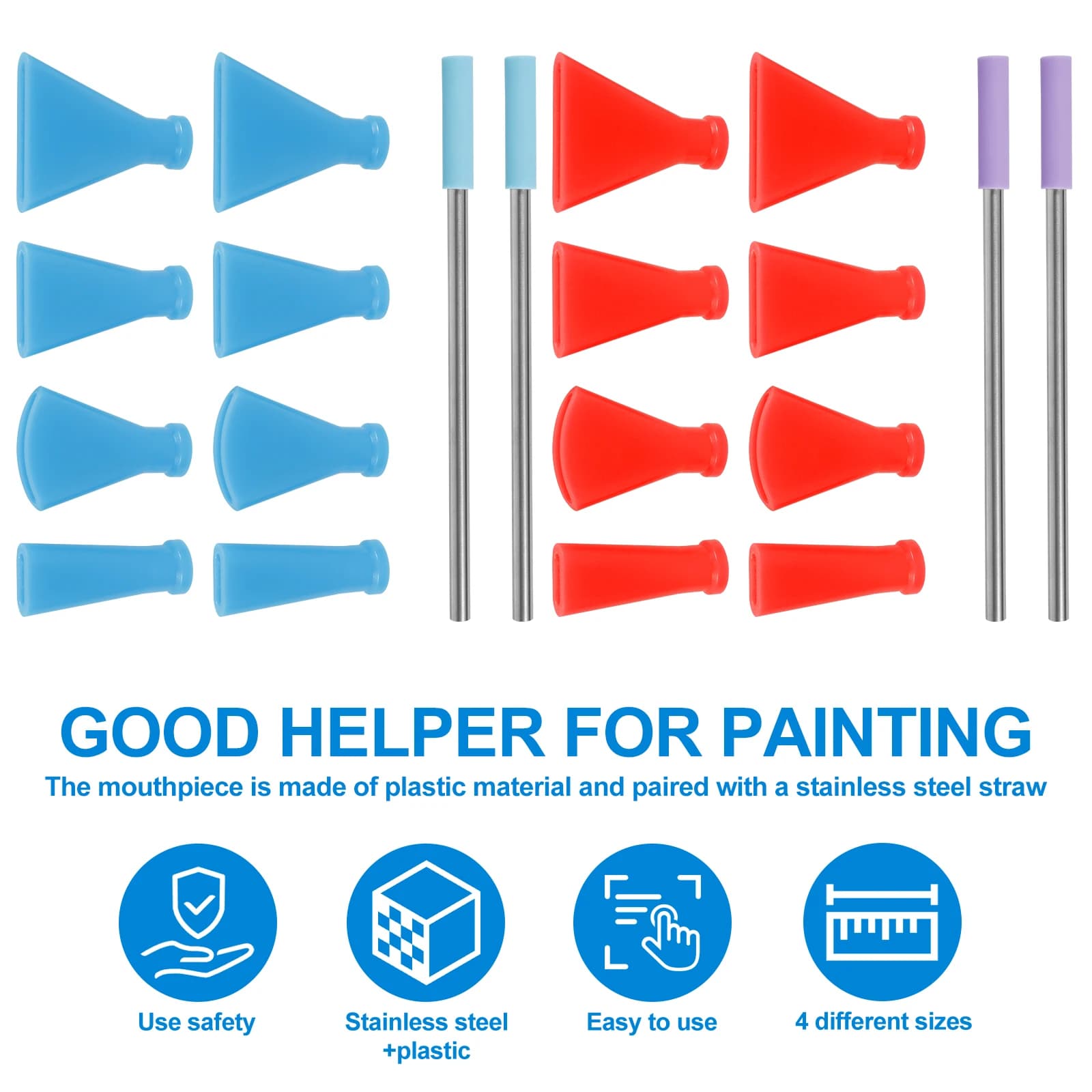 8Pcs Stainless Steel Straw Blow Nozzles Set Reusable Acrylic Pouring Paint Supplies Fluid Art Tools with 4 Sizes for Fluid Art