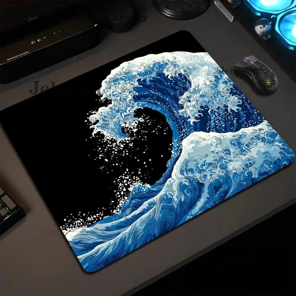 Japanese Blue Waves Mouse Pad Square Gaming Office Accessories Rug Mousepad Small Gamer Desk Mat Rubber Keyboard HD Table Mats