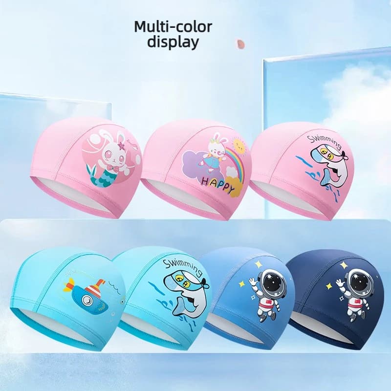 Children Cartoon Swimming Cap Kids Elastic Fabric Swiming Pool Water Sport Protect Ears Hat Swim Bathing Hats Caps Boys Girls