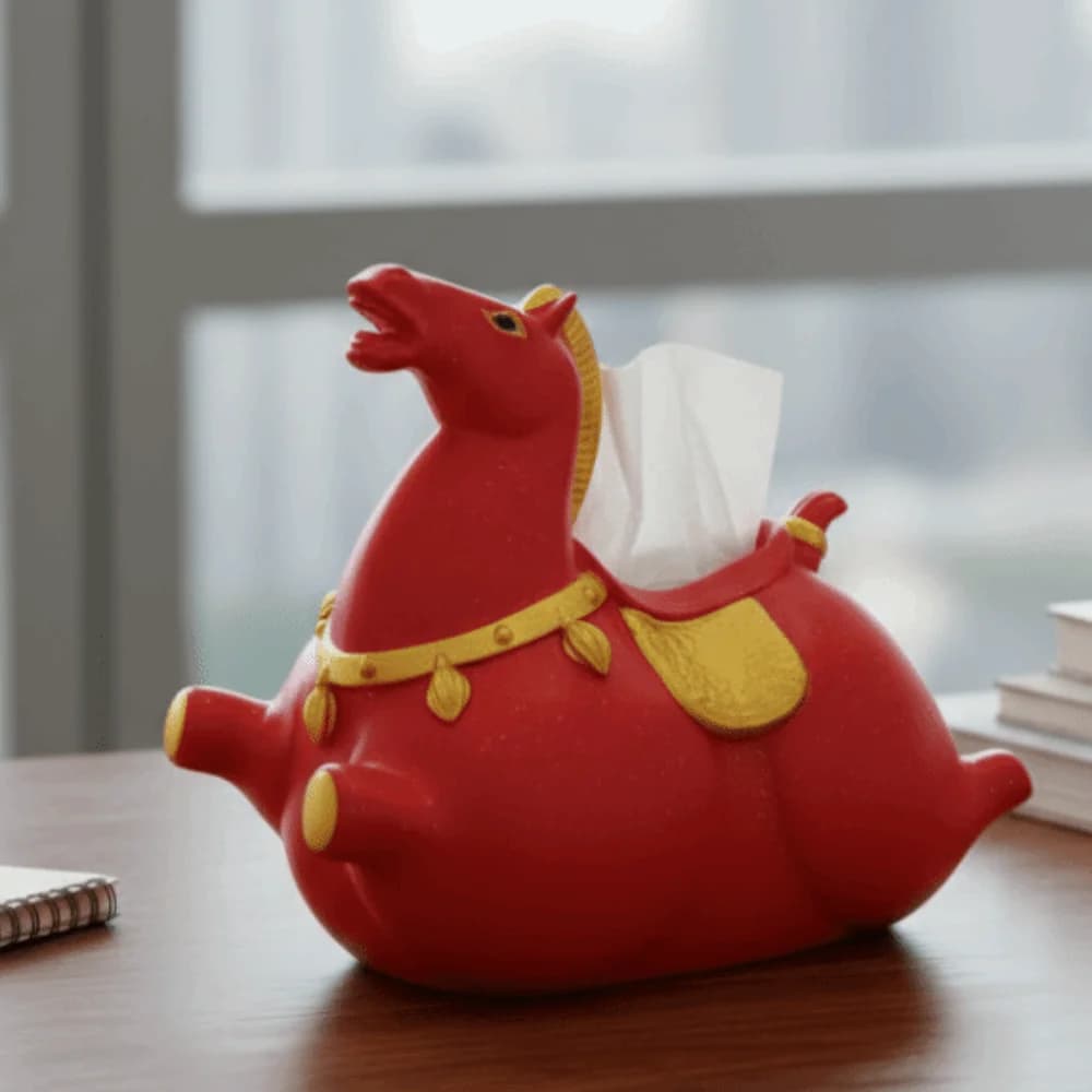 Chinese Style Horse Year Tissue Box Figure Model Horse Tissue Storage Box Anime Collectible Zodiac Horse Model New Year Gift