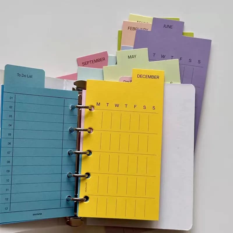12 Lenzuola/lotto M5 Pagina Indice Calendario Classificazione Ricarica Notebook a fogli mobili Manuale Separatore Ufficio Planner Accessori