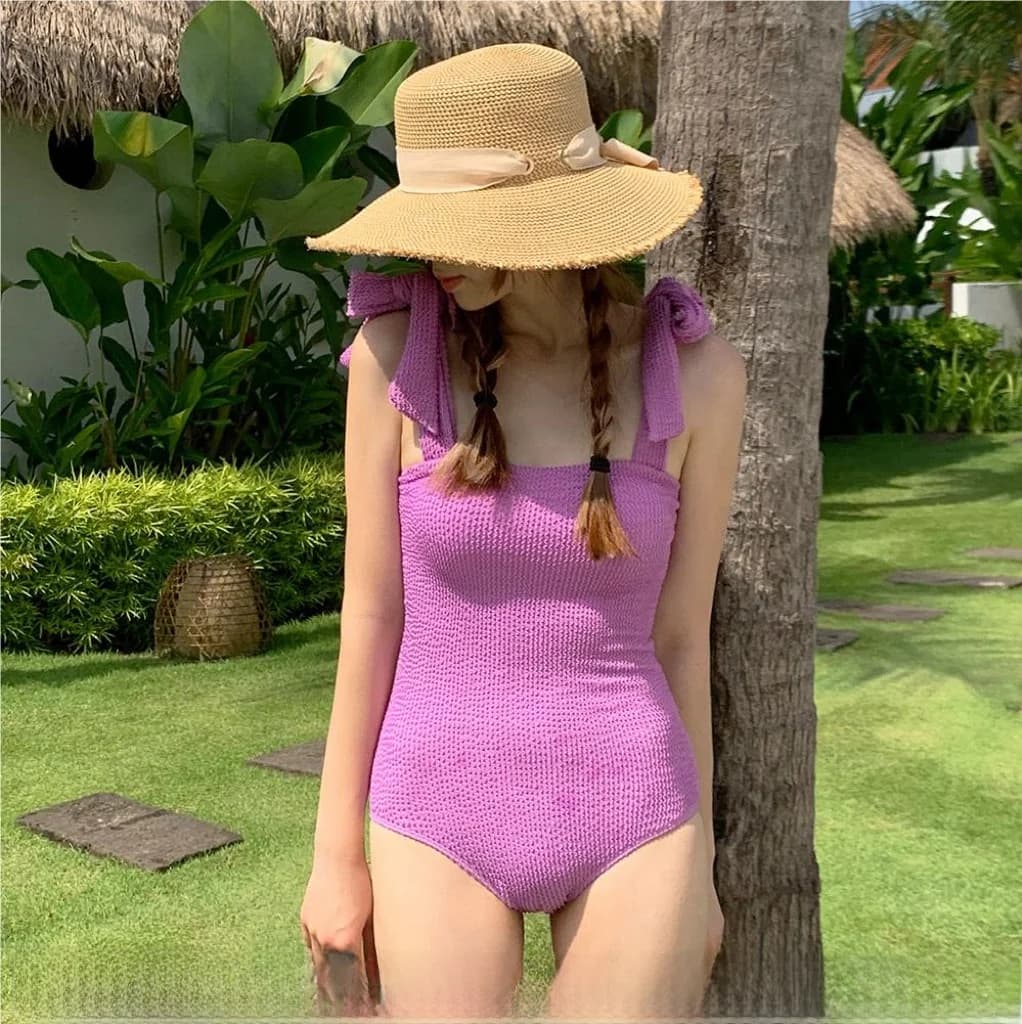 Costume da bagno intero da donna Summer Girl Dopane viola con spalline semplici, modellante, coprente, per mare e piscina, monokini conservativo