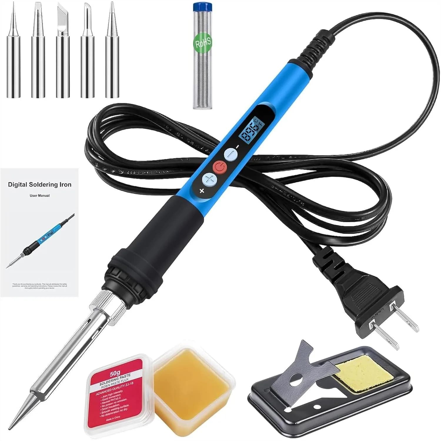 Kit Saldatore, Pistola per Saldatura Digitale LCD da 90W a Riscaldamento Rapido con Riscaldatore in Ceramica, Kit Saldatore 10 in 1 con Temperatura Regolabile