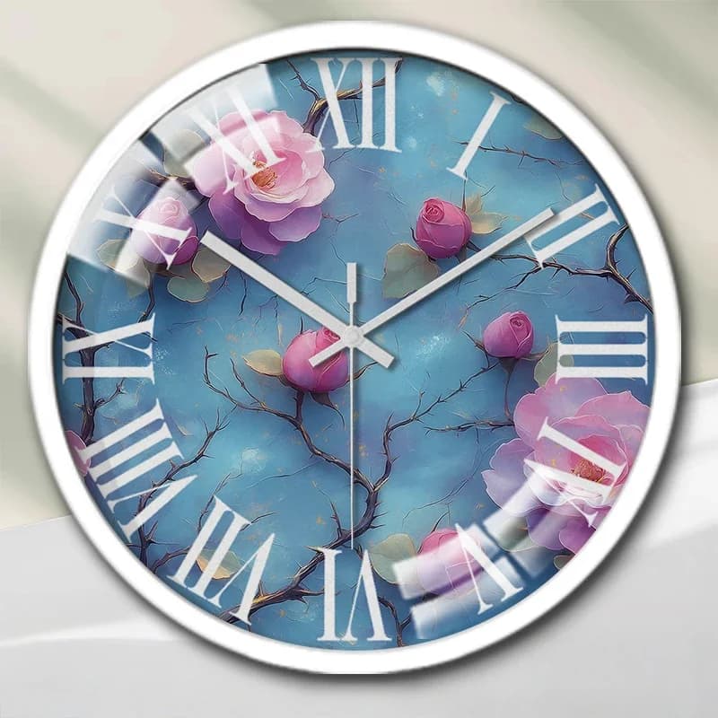 Orologio da parete rotondo silenzioso con cartoni animati di spine di rose rosa, adatto per soggiorno, scuola, sala studio, camera da letto, regali per bambini.