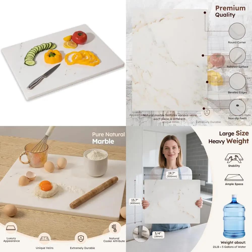 Tagliere da cucina grande in marmo bianco con vene dorate, 16x20 pollici, tagliere in pietra naturale per cuocere al forno e servire