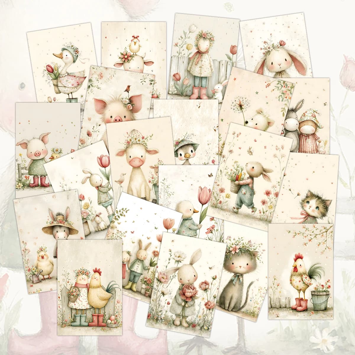 20pcs Adorable Farm Anima Postcards For Party Invitation Greeting Cards,Room Wall Decor,Gift For Wedding Showers,Easter,Birthday