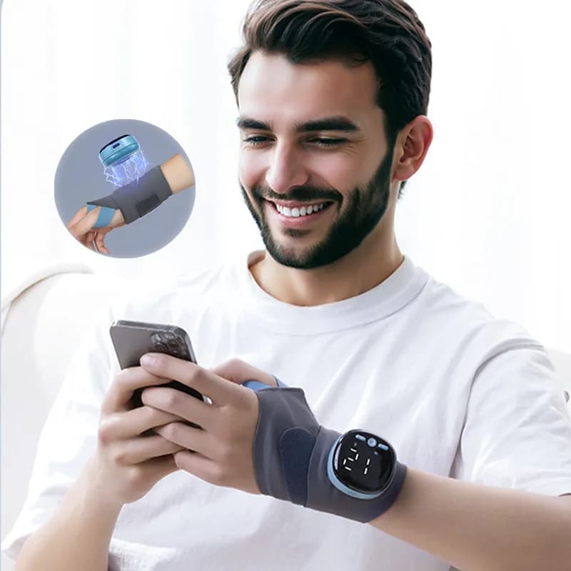 Massaggiatore Elettrico EMS per Polso con Riscaldamento, Supporto per Massaggio Mani, Sollievo dal Dolore da Tenosinovite e Sindrome del Tunnel Carpale