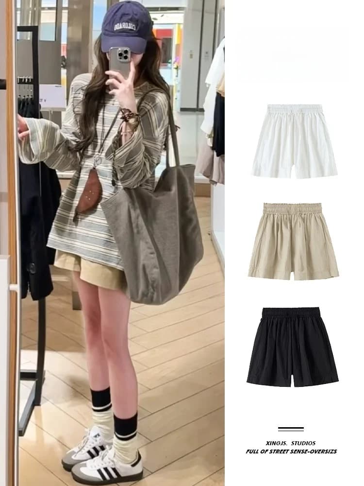 High Waist Cotton Linen Shorts Women's Summer Thin New Style A-Line Wide Leg Medium Length Quick Dry Sports Work Three-Quarte...