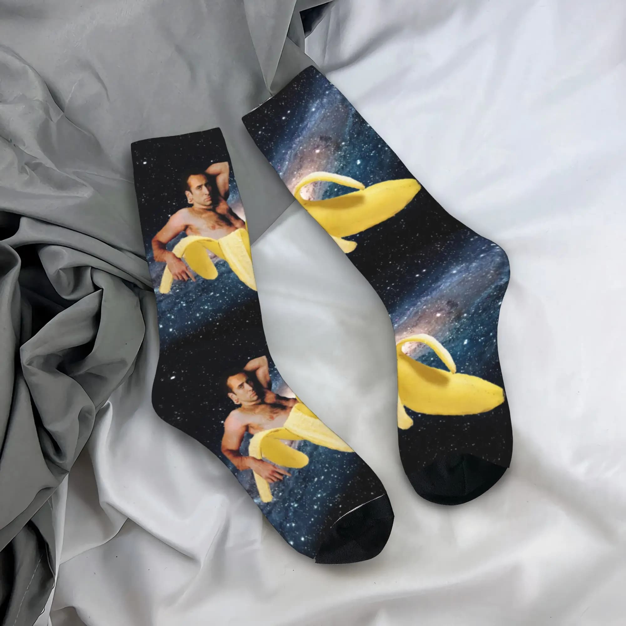 Calzini personalizzati alla moda con Nicolas Cage in una banana, calzini sportivi da calcio con stampa 3D per uomo e donna