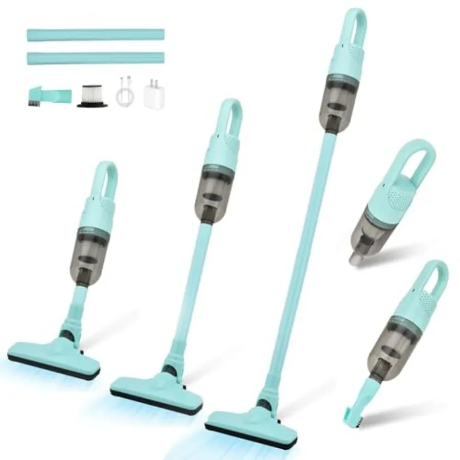 Aspirapolvere Portatile Ultra-Leggero Mini Aspiratore 6 in 1 per Casa e Auto, per Peli di Animali Domestici, Verde Senza Fili