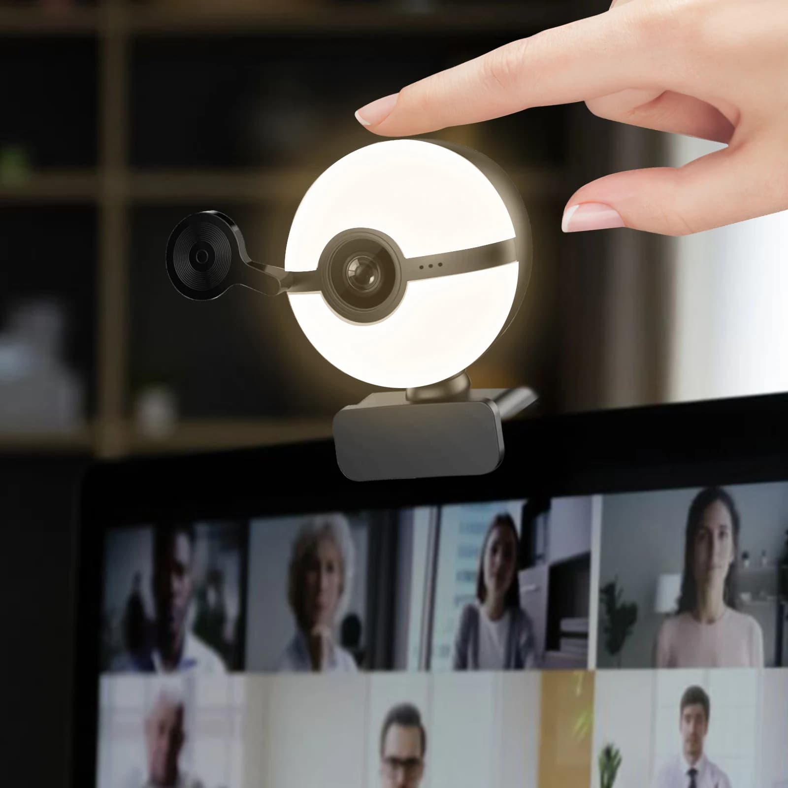 Webcam 4K Ultra HD con Copertura Privacy e Luce di Riempimento a 3 Livelli, Webcam USB Sferica con Microfono, Plug & Play
