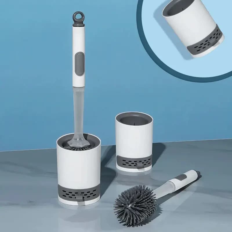 Spazzola per WC Impermeabile con Base in Silicone, Testa Piatta Flessibile con Setole Morbide, Dispenser di Sapone, Asciugatura Rapida, Supporto Incluso