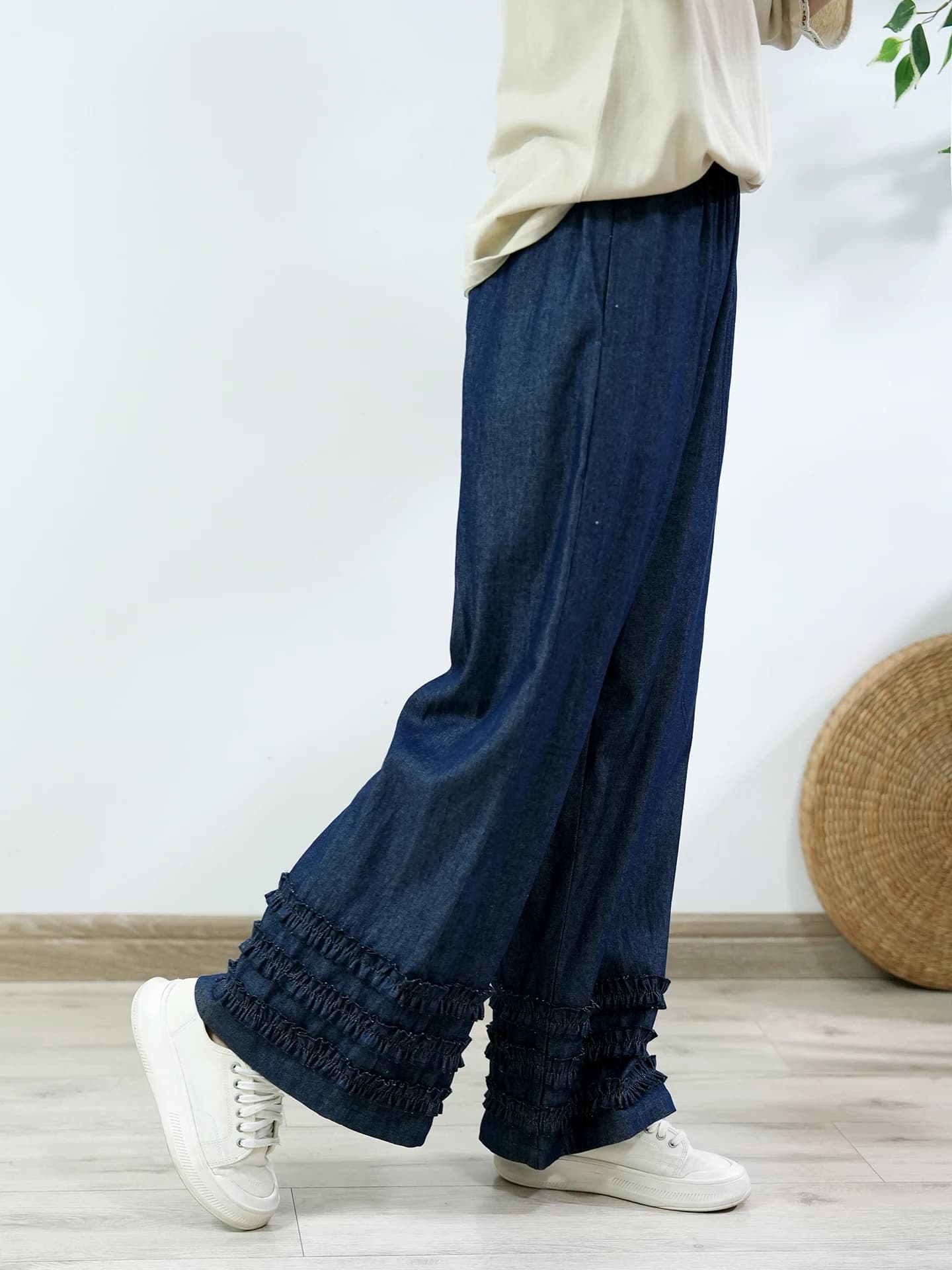 TIYIHAILEY-Pantaloni in denim lunghi a gamba larga da donna, jeans casual autunno-estate con tasche, pantaloni da donna, elastico in vita, 2025