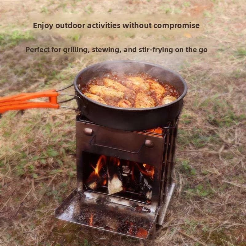 Fornello Portatile da Campeggio per Barbecue, Braciere, Bollitore d'Acqua, Griglia per Cucinare, Utensili da Cucina per Picnic e Natura, in Acciaio Inossidabile