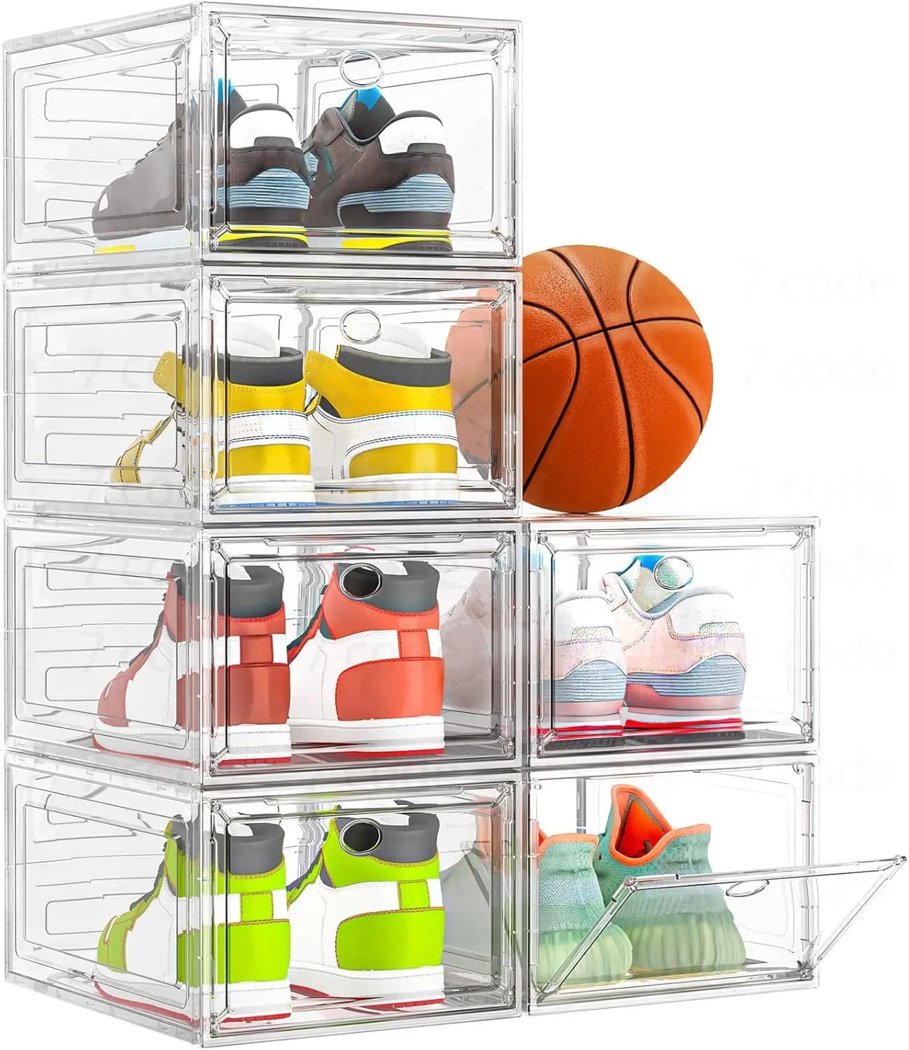 Organizzatore Magnetico Trasparente per Scarpe da Porta, Scatole Impilabili e Pieghevoli per Sneakers e Stivali, Salvaspazio per Armadio, Confezione da 6 Bianche