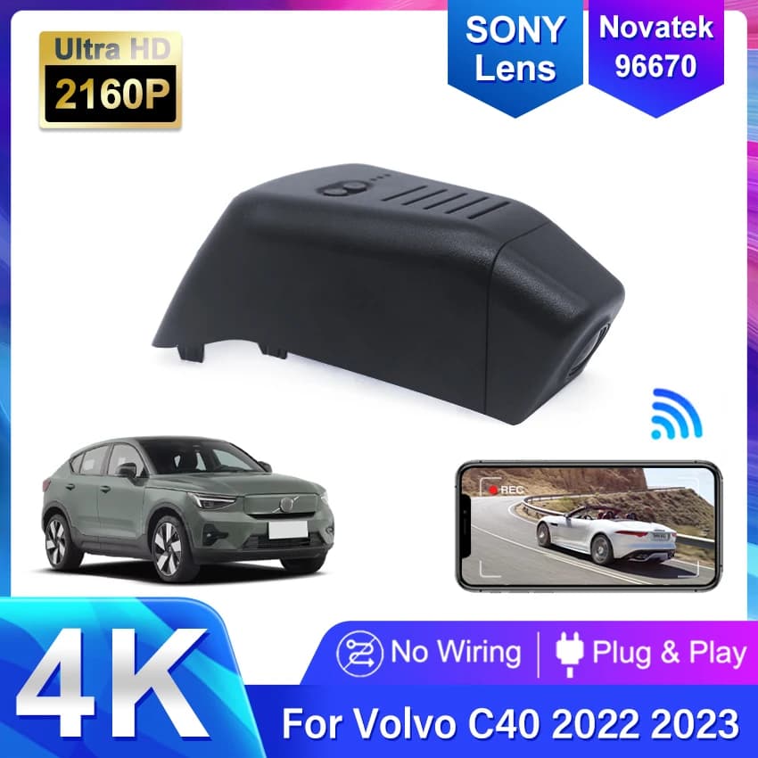4K HD 2160P Plug and Play Installation WIFi Car DVR Video Recorder Dual Lens Dashcam For Volvo C40 2022 2023 with APP Control